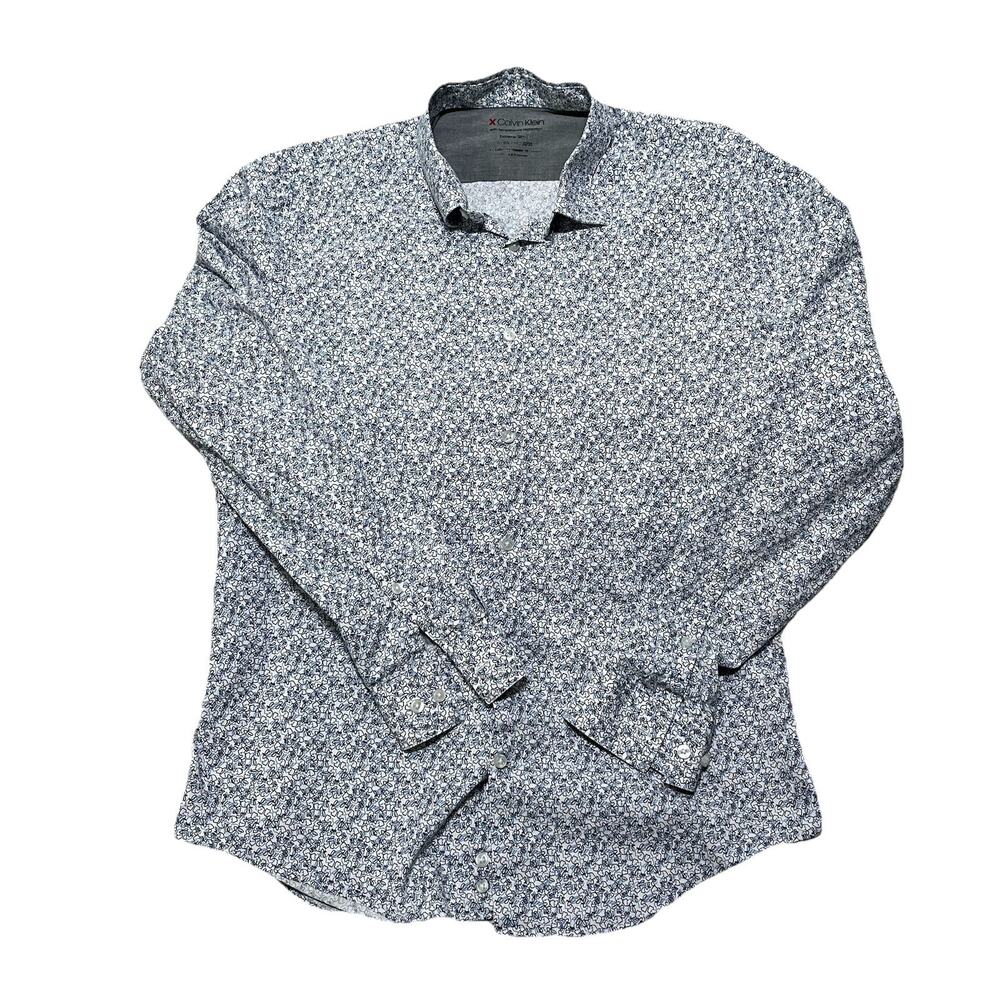 Calvin Klein Medium M Blue Button Up Shirt Men Long Sleeve Abstract Print